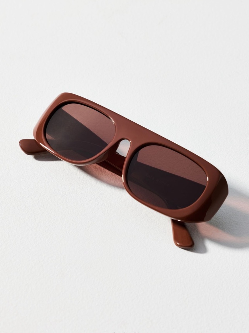 Anthropologie Flat Rectangle Sunglasses Elite Eyewear UV Polycarbonate New Mocha
